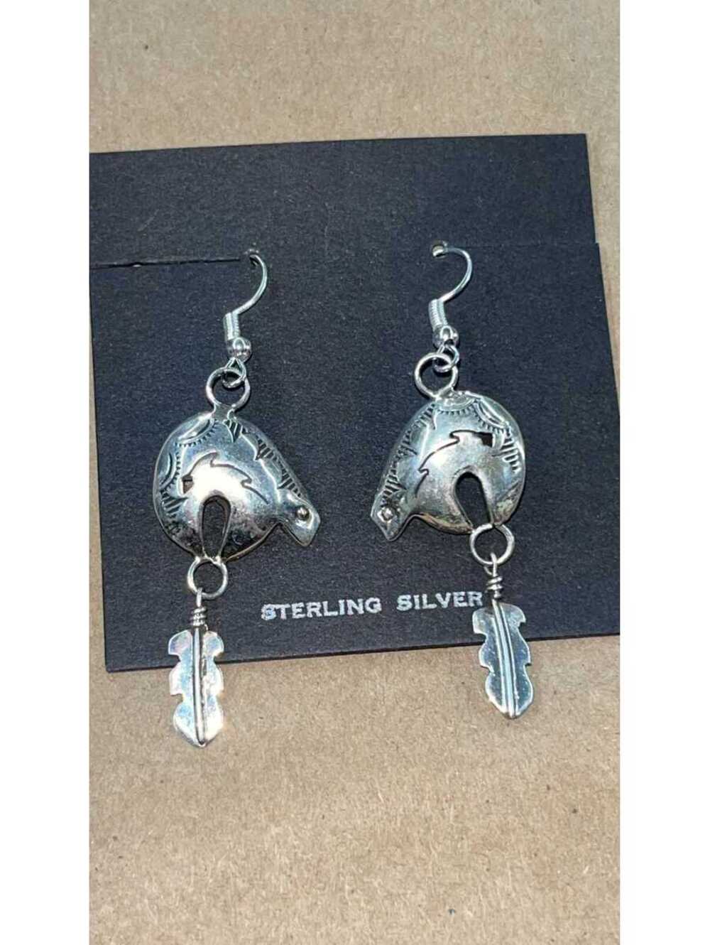 Native American Navajo handmade bear design dangle earrings sterling silver
